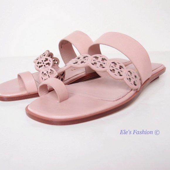 NIB Tory Burch Tiny Miller Toe Ring Leather Sandal Shell Pink US 7 10.5 AUTHENTC - Picture 7 of 16